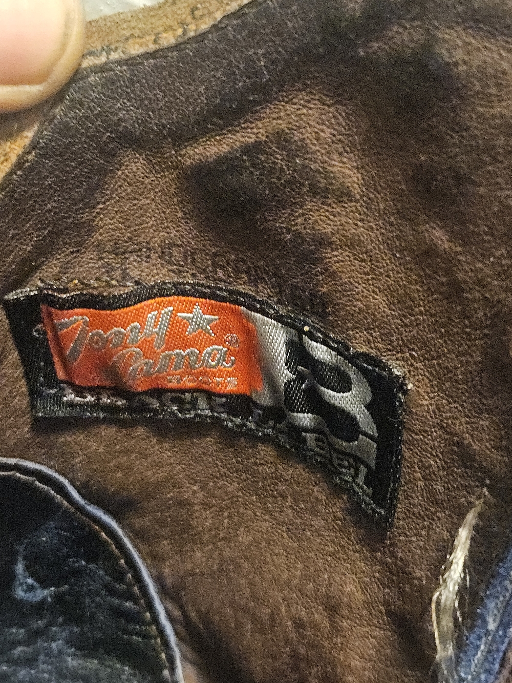 Tony Lama Brown Ostrich Leather with Blue Embroidered Shaft Cowboy Boots - Picture 6 of 9